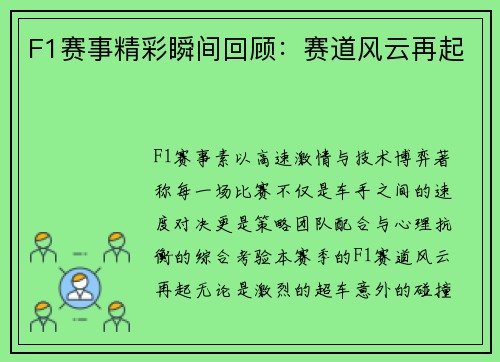 F1赛事精彩瞬间回顾：赛道风云再起